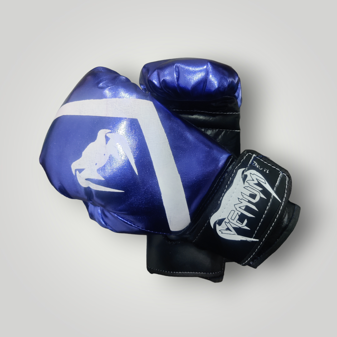 Guantes Boxeo Estilo Venum color Azul Metálico Tamaño 8 a 16 oz
