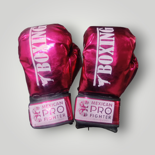 Guantes Boxeo Estilo Mexican pro Fighter color Rosa Metálico 8 a 16 oz