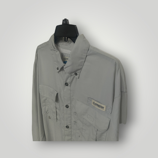 Camisa Marca Magellan Outdoors de Hombre Color Gris Laguna Madre Manga Larga